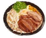  food food_focus meat no_humans noodles original plate simple_background tsubasawings vegetable white_background 