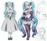  +_+ absurdly_long_hair adapted_costume alternate_costume aqua_bow aqua_bowtie aqua_hair aqua_nails aqua_necktie bare_shoulders boots bow bowtie breasts center_frills detached_sleeves double-parted_bangs dress drill_hair enmaided frilled_footwear frilled_shirt frilled_sleeves frills full_body gloves gradient_hair hair_between_eyes hair_ribbon hatsune_miku headset heart heart_in_eye highres kirisaki_shuusei lace lace_gloves layered_skirt long_dress long_hair looking_at_viewer maid maid_headdress mary_janes medium_breasts miniskirt multicolored_hair necktie number_tattoo open_mouth pleated_skirt ribbon shirt shoes simple_background sketch_background skirt smile symbol_in_eye tattoo thigh_boots thigh_gap tiara twin_drills twintails very_long_hair vocaloid zettai_ryouiki 