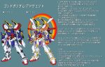  bakunetsu_god_finger cinnamon_sabaku clenched_hands energy energy_ring g_gundam glowing glowing_eyes glowing_hand god_gundam green_eyes gundam highres hyper_mode_(gundam) mecha mechanization no_humans robot solo super_robot translation_request v-fin 