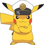  :3 black_eyes bright_pupils captain_pikachu closed_mouth clothed_pokemon crossed_arms full_body happy hat looking_at_viewer no_humans official_art pikachu pokemon pokemon_(anime) pokemon_(creature) pokemon_horizons smile solo standing transparent_background white_hat white_pupils 