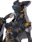 1girl absurdres android blue_light breasts cable cyclops highres humanoid_robot long_hair mechanical_ears one-eyed original robot robot_girl solo white_background white_hair yunimaru