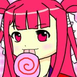 1girl beatmania candy food red_eyes red_hair red_hair umegiri_ameto