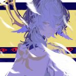  1boy closed_mouth coat feathers grey_hair hair_between_eyes halo head_wings highres honkai:_star_rail honkai_(series) looking_at_viewer lu_liu male_focus medium_hair solo sunday_(honkai:_star_rail) white_coat white_wings wings yellow_eyes 