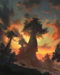  1other absurdres ambiguous_gender blue_sky clouds commentary dragon english_commentary fantasy gradient_sky highres orange_clouds original outdoors richardlay scenery sky sunset tree very_wide_shot western_dragon 