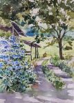  1other akemisuisai building day dirt_road highres hill motor_vehicle motorcycle original painting_(medium) plant road rural scenery shelter traditional_media tree tree_shade watercolor_(medium) 