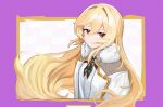  1girl blonde_hair coat expressionless floating_hair fur-trimmed_coat fur_trim girls_frontline highres long_hair looking_at_viewer nagant_revolver_(girls&#039;_frontline) red_eyes shenqi_xiaohuang simple_background solo upper_body white_coat 