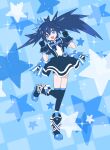  1girl 32zzz black_dress black_gloves black_hair black_rock_shooter black_rock_shooter_(character) black_socks blue_bow blue_eyes blue_hair bow bowtie check_copyright commentary_request copyright_request crown dress dress_bow earrings gloves hair_between_eyes highres jewelry long_hair magical_girl multicolored_hair open_mouth pouch precure socks solo star_(symbol) star_earrings streaked_hair twintails uneven_twintails 