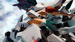  3d absurdres beam_rifle blender_(medium) clouds commentary energy_gun gundam gundam_hathaway&#039;s_flash highres machinery mecha mecha_focus military mixed-language_commentary mobile_suit robot science_fiction toxicatedbucket v-fin weapon xi_gundam 