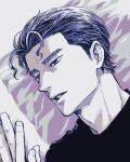  1boy ace_of_diamond adam&#039;s_apple egg_(cknlun) male_focus monochrome own_hands_together parted_lips short_hair solo takigawa_chris_yuu thick_eyebrows 