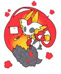  1girl chibi colored_skin dubu_(dubus2) furry furry_female highres horns kindred_(league_of_legends) lamb_(league_of_legends) league_of_legends long_hair mask official_alternate_costume red_skin redhead shadowfire_kindred white_background white_skin wolf_(league_of_legends) 