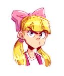  1girl blonde_hair blue_eyes bow child closed_mouth commentary english_commentary hair_ribbon helga_g_pataki hey_arnold! looking_at_viewer nickelodeon pink_bow ponytail portrait ribbon rj_balbuena simple_background sketch solo upper_body white_background 