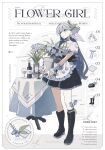  1girl alternate_costume apron aqua_eyes black_footwear black_skirt blue_hair boots bottle cross-laced_footwear cup drinking_glass english_text flower_pot frilled_apron frills full_body hair_between_eyes head_wings highres holding holding_flower_pot honkai:_star_rail honkai_(series) knee_boots knee_strap long_hair looking_to_the_side parted_lips poro_(apom6n) robin_(honkai:_star_rail) shirt short_sleeves skirt solo standing white_apron white_shirt white_wings wings 