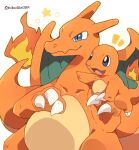  artist_name blue_eyes charizard charmander claws colored_skin flame-tipped_tail no_humans open_mouth orange_skin pointing pokemon pokemon_(creature) roku_(rokkrn) slit_pupils star_(symbol) 