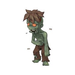  1boy barefoot brown_hair brown_pants bug chibi chibi_only colored_sclera colored_skin fly full_body ghoul_(ragnarok_online) green_skin looking_afar male_focus official_art open_mouth orange_sclera pants ragnarok_online ribs saliva short_hair simple_background solo topless_male transparent_background yuichirou zombie 