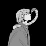  1boy ashao35846 black_background chinese_commentary closed_mouth collared_shirt commentary_request from_side hair_over_eyes harada_mutei highres light_frown male_focus monochrome saibou_shinkyoku shirt short_hair simple_background snake snake_on_shoulder solo 