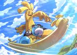  :d clouds commentary_request day from_below gholdengo happy kotobukkii_(yt_lvlv) marill open_mouth outdoors pokemon pokemon_(creature) sky smile water yellow_eyes 
