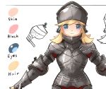  1girl armor blonde_hair blue_eyes breastplate color_guide cuirass gambeson gauntlets gorget gothic_plate_armor helmet ironlily original perlweiss_(ironlily) plate_armor shoulder_armor visor_lift 