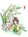  chibi chinese_clothes daffodil flower hanfu highres non-web_source qixiong_ruqun rockero ruqun 