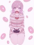  1girl alternate_hair_ornament breasts chi_gu danganronpa_(series) danganronpa_2:_goodbye_despair doughnut flipped_hair food food_in_mouth hair_ornament highres hood long_sleeves looking_at_viewer medium_hair monomi_(danganronpa) nanami_chiaki solo 