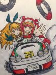  2girls beatmania car long_hair multiple_girls orange_hair red_eyes redhead umegiri_ameto umegiri_hifumi umegiri_iroha 