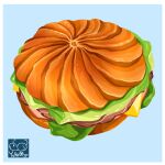  artist_logo artist_name blue_background bread cheese food food_focus lettuce meat no_humans original sandwich yuki00yo 