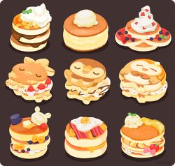 animal-themed_food apple bacon banana banana_slice black_background blueberry bow butter character_request cheese chocolate_syrup commentary_request fate/grand_order fate_(series) food food_focus fried_egg fruit ice_cream no_humans pancake pancake_stack pepper_(spice) pineapple pineapple_slice pink_bow piplup pokemon raspberry rizu_(rizunm) rowlet shadow simple_background sprinkles strawberry strawberry_slice syrup torchic whipped_cream yellow_bow