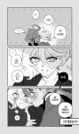  2girls absurdres blush commentary_request earrings greyscale gundam gundam_suisei_no_majo highres hug hug_from_behind jewelry korean_commentary korean_text long_hair long_sleeves looking_at_another miorine_rembran monochrome multiple_girls myong8_0 parted_lips ponytail speech_bubble suletta_mercury sweatdrop thick_eyebrows translation_request yuri 