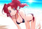  1girl bikini breasts gundam gundam_seed gundam_seed_destiny long_hair looking_at_viewer megumi_2019 meyrin_hawke simple_background smile solo swimsuit twintails violet_eyes water 