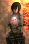 1girl black_hair egg mikasa_ackerman scene_reference shingeki_no_kyojin short_hair