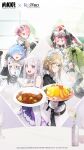  6+girls :&lt; ade_(nikke) apron arms_up artist_request black_dress blue_hair bottled_plant brown_hair carrot closed_eyes closed_mouth cocoa_(nikke) commentary copyright_name cropped curry curry_rice dress emilia_(re:zero) english_commentary false_smile food gloves goddess_of_victory:_nikke green_eyes green_hair hair_over_one_eye highres holding holding_plate indoors ketchup long_hair long_sleeves looking_at_viewer maid maid_apron maid_headdress medium_hair multiple_girls omelet omurice open_mouth own_hands_together pink_eyes pink_hair plate potato ram_(re:zero) re:zero_kara_hajimeru_isekai_seikatsu rem_(re:zero) rice second-party_source shrimp shrimp_tempura smile soda_(nikke) sparkle sweatdrop table tempura violet_eyes white_dress white_gloves white_hair worried 