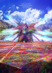  00_qan[t] blue_sky clouds cloudy_sky els flower gn_drive gundam gundam_00 gundam_00_a_wakening_of_the_trailblazer highres mecha mobile_suit mountain no_humans otsumami_(bu-bu-heaven) robot science_fiction sky sparkle v-fin 