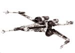  astromech_droid canopy_(aircraft) droid greyscale kibitak monochrome no_humans non-humanoid_robot robot simple_background spacecraft star_wars starfighter t-65_x-wing vehicle_focus white_background x-wing 