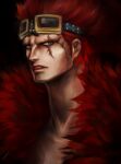  1boy absurdres cape commentary english_commentary eustass_kid fur_cape goggles goggles_on_head highres male_focus one_piece realistic red_lips redhead scar scar_across_eye scar_on_face seodongwha short_hair solo teeth 