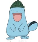  :d beanie commentary full_body gigobyte350 green_hat happy hat korean_text open_mouth pokemon quagsire ribbed_beanie simple_background smile standing tongue white_background 