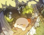  blush_stickers chair closed_eyes curtains flower from_above harukui highres kirby kirby_(series) lily_of_the_valley lying no_humans on_stomach open_door plant potted_plant sleeping smile table 