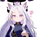  1girl absurdres ahoge aiguillette animal_ear_fluff animal_ears black_horns blue_archive blush cat_ears closed_mouth demon_horns halo highres hina_(blue_archive) horns long_hair long_sleeves military_uniform solo uniform violet_eyes white_hair xsan 