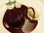  cake chocolate_cake chocolate_syrup food ice_cream no_humans original pastry plate utu_(ldnsft) 