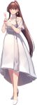  1girl bare_shoulders breasts brown_eyes brown_hair collarbone dress flower full_body hair_ornament kantai_collection large_breasts long_hair looking_at_viewer off_shoulder official_art ponytail shizuma_yoshinori sleeveless smile solo transparent_background very_long_hair white_dress yamato_(kancolle) 
