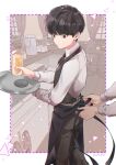  1boy black_hair bowl_cut collared_shirt curtains drinking_straw glass highres juice kageyama_shigeo kitchen long_sleeves maa_ohg male_focus mob_psycho_100 muntins open_mouth out_of_frame pants shirt short_hair white_shirt 