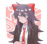  animal_ears ascot black_hair coat green_eyes highres kobayashi_(neko_no_teach-kun) lingxiankong1 long_hair neko_no_teach-kun overcoat red_ascot shirt white_shirt 