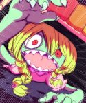  1girl betty-san blonde_hair braid colored_skin green_skin looking_at_viewer nollety open_mouth sharp_teeth sketch solo teeth youkai_(youkai_watch) youkai_watch 