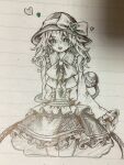  1girl bow bowtie frilled_skirt frills greyscale hat hat_bow heart heart_of_string highres komeiji_koishi long_sleeves looking_at_viewer medium_hair monochrome open_mouth rakugakiman2222 shirt skirt solo teeth third_eye touhou traditional_media upper_teeth_only 