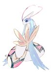  absurdres alternate_color animal_focus artist_name blue_eyes bright_pupils colored_sclera commentary full_body highres looking_afar milotic no_humans np_(0wzsyvlnp78) pokemon pokemon_(creature) purple_sclera shiny_pokemon signature simple_background solo white_background white_pupils 