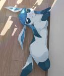  :3 blue_fur body_fur full_body glaceon looking_at_viewer lying nagasaki_wonderful no_humans on_side pokemon pokemon_(creature) shadow smug solo wooden_floor 