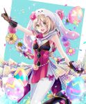  1girl animal_hat blonde_hair braid brown_gloves easter_egg egg expressive_clothes fire_emblem fire_emblem_engage fire_emblem_heroes framme_(fire_emblem) framme_(spring)_(fire_emblem) gloves hair_over_shoulder hat official_alternate_costume pantyhose pelvic_curtain pink_hair polka_dot polka_dot_scarf rabbit_hat scarf single_braid solo white_pantyhose yellow_eyes yuyu_(spika) 