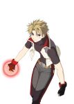  1boy belt black_shirt blonde_hair clenched_hand fingernails glowing glowing_hand jacket looking_at_viewer male_focus official_art open_clothes open_jacket pants scar scar_on_face shirt short_sleeves sleeveless sleeveless_jacket smile solo tales_of_(series) tales_of_asteria tales_of_link transparent_background violet_eyes zepha_(tales) 