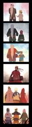  2girls 5boys age_progression character_request denka_(cloudy-gray) facing_away family father_and_son fighting_stance from_behind hand_on_another's_back haruno_sakura headpat highres jiraiya_(naruto) long_hair mother_and_son multiple_boys multiple_girls namikaze_minato naruto_(series) naruto_shippuuden ninja progression rain sequential standing uchiha_sasuke uzumaki_kushina uzumaki_naruto very_long_hair white_hair 