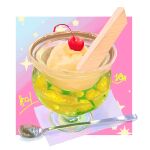  absurdres cherry cup drinking_glass food food_focus fruit highres ice_cream ice_cream_float napkin no_humans original spoon star_(symbol) takisou_sou wafer_stick 