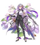  belt breasts closed_mouth dress flower_knight_girl full_body high_heels large_breasts legs looking_at_viewer mataichi_mataro necktie official_art purple_hair red_eyes standing sword thighs violet_eyes weapon white_background white_dress white_hair yellow_eyes 