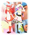 2girls beatmania multiple_girls pink_hair red_eyes redhead umegiri_ameto